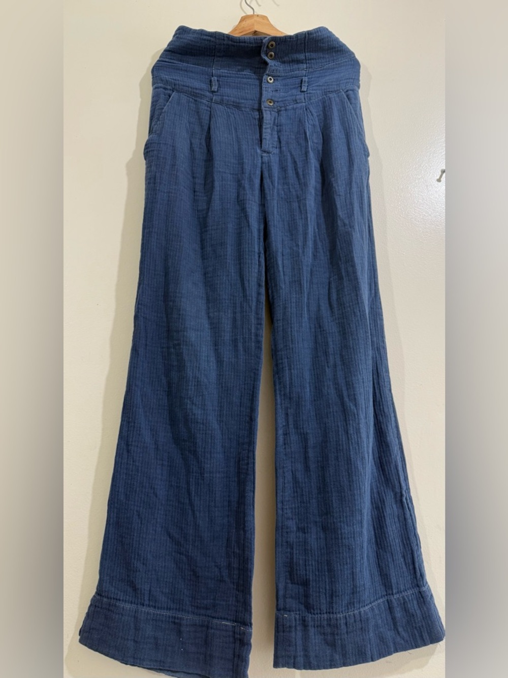 Mayle Corduroy High-Waist Wide Leg Pants in Navy Blue